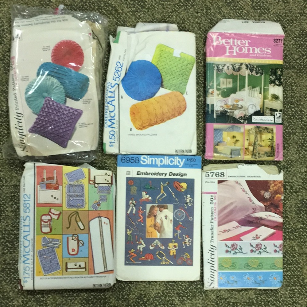 6 vintage home decor sewing craft patterns MCM pillows canopy bed sets